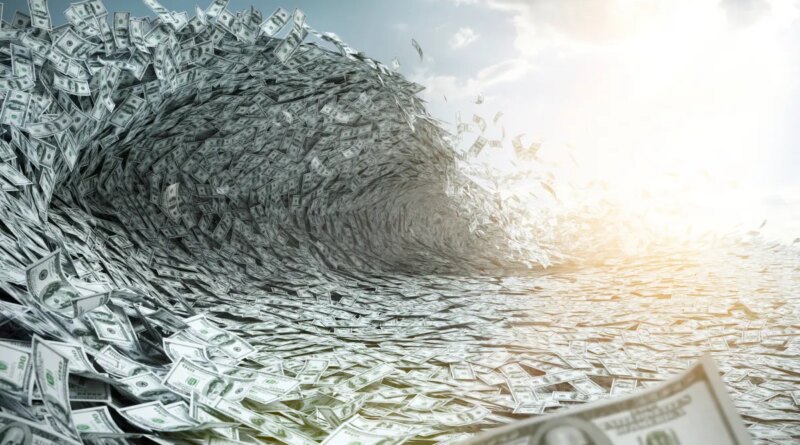 Sea wave made of money