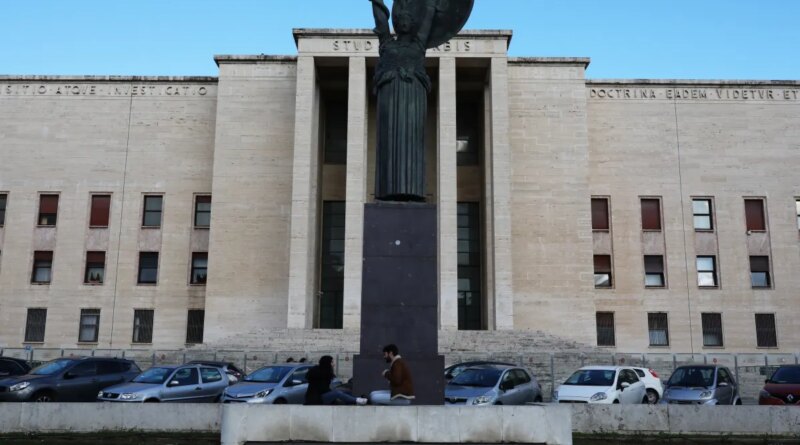 Two university students are seen at La Sapienza University Campus on March 4, 2020 in Rome, Italy.