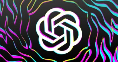 OpenAI logo with colorful, symmetrical background