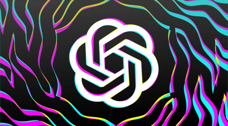 OpenAI logo with colorful, symmetrical background