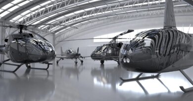 Skyryse helicopters parked in a hangar