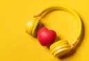Yellow Headphones On Yellow Background And A Heart