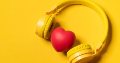 Yellow Headphones On Yellow Background And A Heart