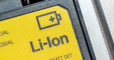 A label sits affixed to a lithium-ion battery.