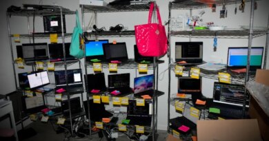 a photo of a laptop farm, in the case of Christina Chapman, who was convicted for helping North Koreans gain employment at U.S. companies.