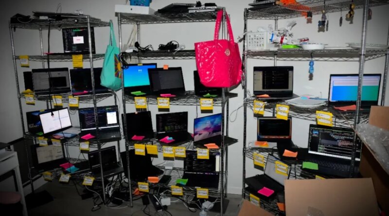 a photo of a laptop farm, in the case of Christina Chapman, who was convicted for helping North Koreans gain employment at U.S. companies.