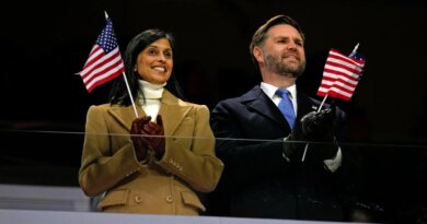 JD Vance and his wife stand in San Siro stadium in Milan and wave small American flags.