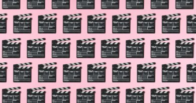 Wooden old movie clapperboard pattern with hard shadow on pink background. Concept of film industry, cinema, entertainment, and Hollywood.