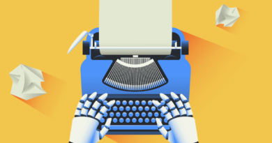robot hands at a manual typewriter