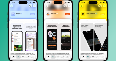 AltStore PAL on three smartphone screens