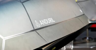 The Anduril Fury, a multi-mission group 5 autonomous air vehicle (AAV), at Anduril's headquarters in Costa Mesa, California.