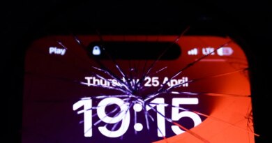 iPhone screen is seen through the broken glass in this illustration photo taken in Krakow, Poland on April 25, 2024.