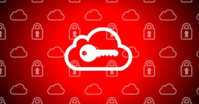 An illustration of a key over a cloud icon, background of cloud and lock icons.
