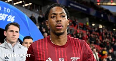 Myles Lewis-Skelly before Arsenal's match with Bayer Leverkusen