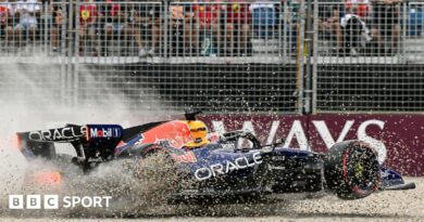 Gravel flies up as Red Bull's Max Verstappen crashes in qualifying for the Australian Grand Prix
