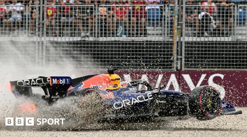Gravel flies up as Red Bull's Max Verstappen crashes in qualifying for the Australian Grand Prix