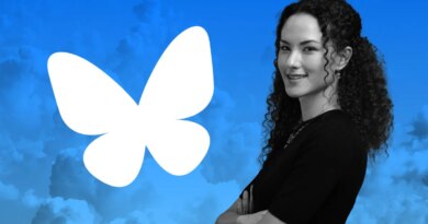 Bluesky butterfly logo and Jay Graber