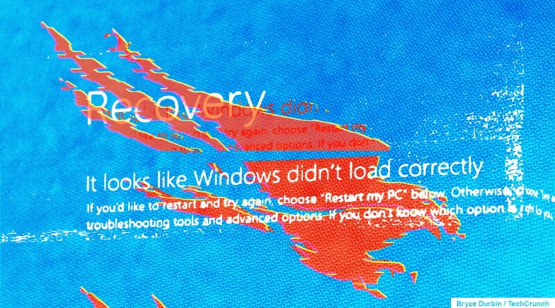 Blue Screen of Death (BSOD) and Crowstrike logo (Image Credits: Bryce Durbin / TechCrunch)