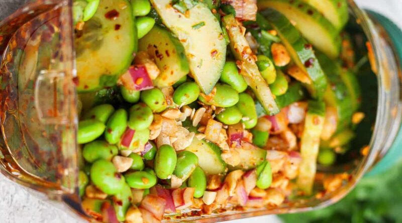 Chili Crunch Edamame Cucumber Salad