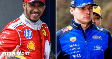 A composite image of Lewis Hamilton and Max Verstappen