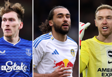 James Garner of Everton, Dominic Calvert-Lewin of Leeds, Jason Steele of Brighton 