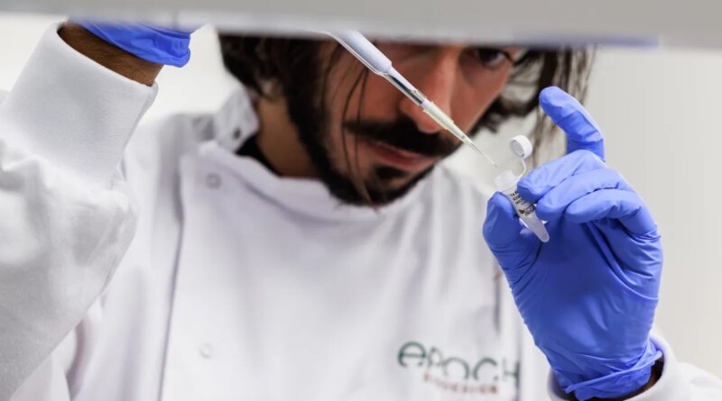 A man pipettes a liquid into a small tube.