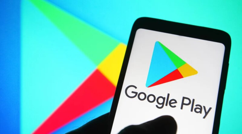 In this photo illustration a Google Play Store logo is seen on a smartphone.