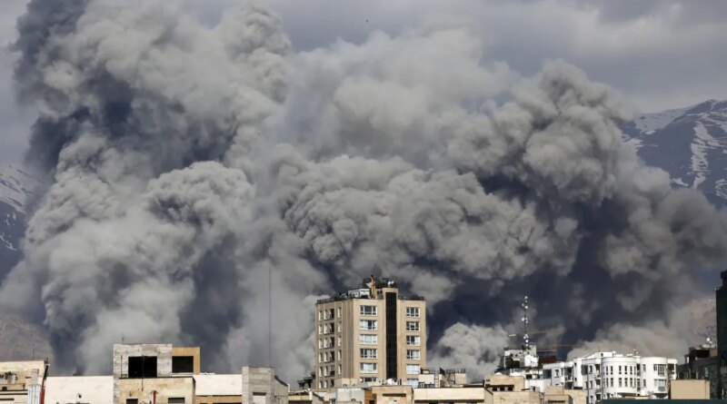 Smoke rises from the area after it was targeted in attacks as a series of explosions are heard in Tehran, Iran on March 01, 2026. The Islamic Republic of Iran Broadcasting (IRIB) building after Iranian authorities said it was targeted in the attacks.