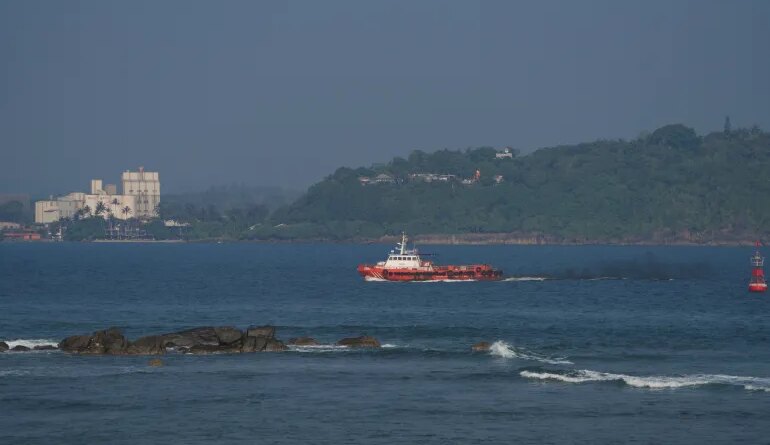 A vessel sails off the Galle coast after a submarine attack on the Iranian military ship, Iris Dena, off Sri Lanka, in Galle, Sri Lanka, March 4, 2026. REUTERS/Thilina Kaluthotage