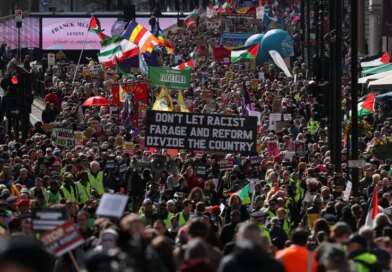 Demonstrators march against far-right extremism from Park Lane to Trafalgar Square, organised by the Together Alliance, a coalition of unions and civil society groups, in London, Britain, March 28, 2026. REUTERS/Hannah McKay
