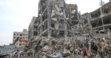 Emergency personnel work at the site of a strike