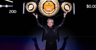 Nvidia's CEO Jensen Huang gestures during a keynote address at Nvidia's GTC Conference on March 16, 2026 in San Jose, California.