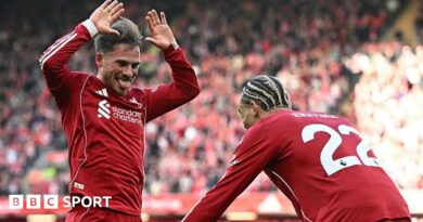 Alexis Mac Allister and Hugo Ekitike celebrate for Liverpool