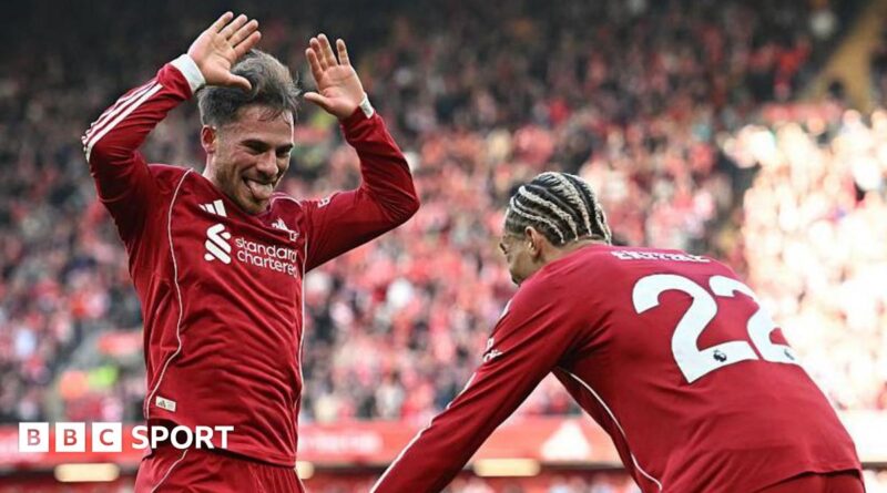Alexis Mac Allister and Hugo Ekitike celebrate for Liverpool