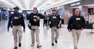 Armed federal agents at an airport