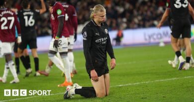 Erling Haaland looks deflated during Man City's draw at West Ham