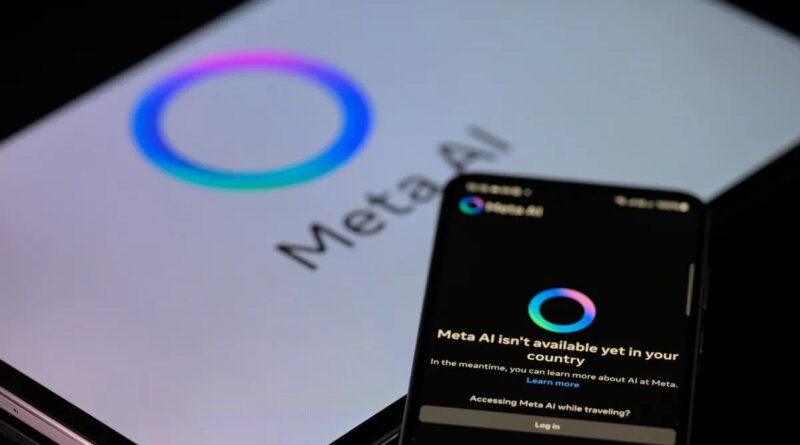 The Meta AI app is displayed on a mobile phone with the Meta AI logo visible on a tablet in this photo illustration