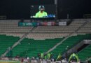 A view of the Gaddafi Stadium, where opening cricket match of the Pakistan Super League between Lahore Qalandars and Hyderabad Kingsmen, is taking place without spectators