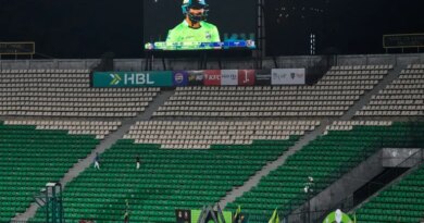 A view of the Gaddafi Stadium, where opening cricket match of the Pakistan Super League between Lahore Qalandars and Hyderabad Kingsmen, is taking place without spectators