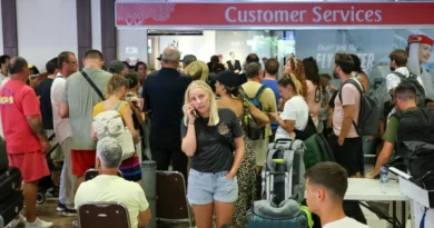 Photos show chaos at airports as passengers are left stranded due to canceled flights