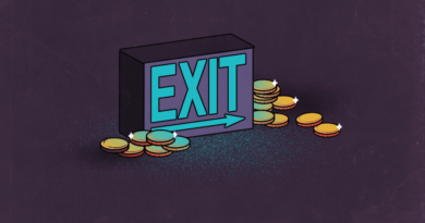 illustration of EXIT sign with gold coins scattered around it