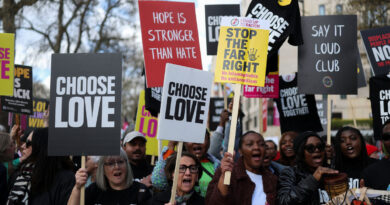Protesters march in London to oppose the rise of political right