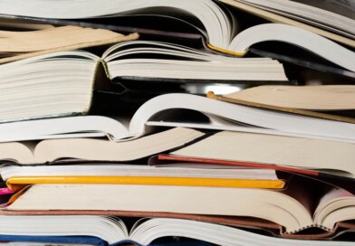 Stack of open books