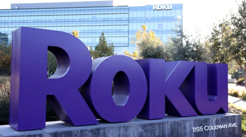 Roku's company logo is seen in front of Roku headquarters