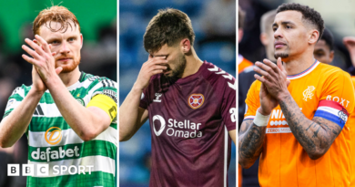 Celtic defender Liam Scales, Hearts striker Claudio Braga and Rangers captain James Tavernier