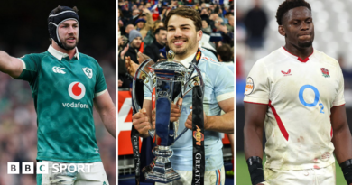 A split picture of Caelan Doris, Antoine Dupont and Maro Itoje
