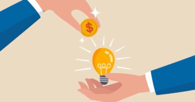 Crowd funding, new business or start up company to get money or venture capital to support or sponsor business concept, businessman hand giving money dollar coin to new business idea light bulb.