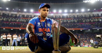 A split picture of Pakistan's Sahibzada Farhan holds his bat up to ackowledge a fifty and India's Jasprit Bumrah pumps his fist after taking a wicket
