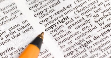 A pencil pointing to the word copyright in a dictionary