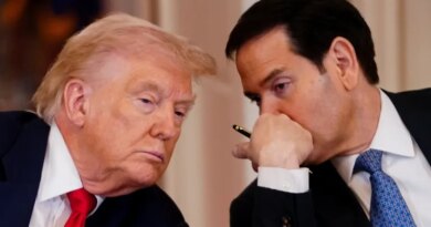U.S. President Donald Trump listens to U.S. Secretary of State Marco Rubio